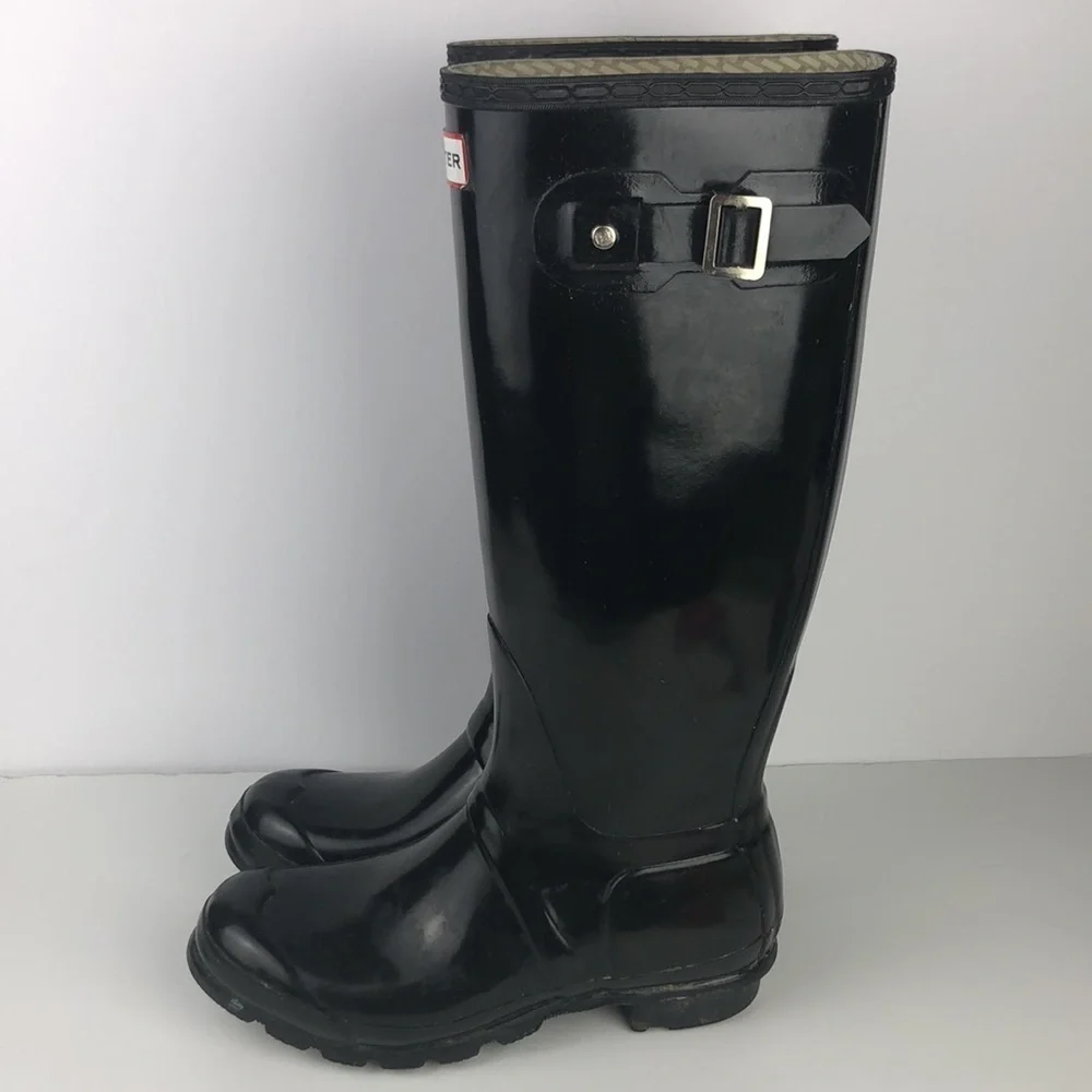 Hunter Original Tall Black Gloss Pull On Rain Boots